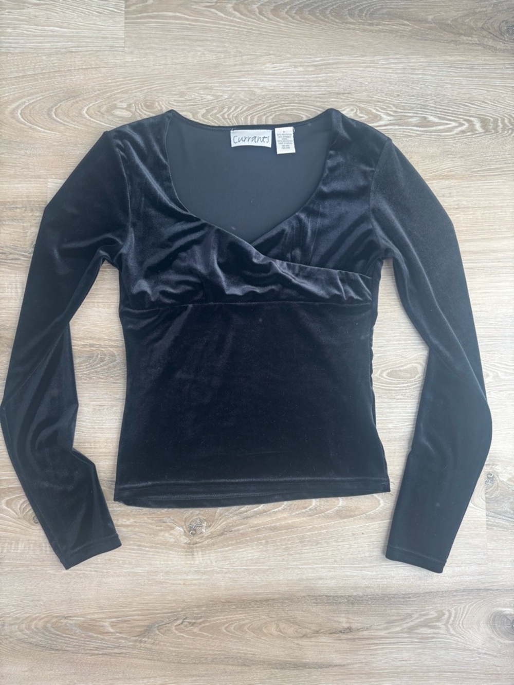 Vintage 90s Black Velvet Long-Sleeve Babydoll Empire Waist Top
